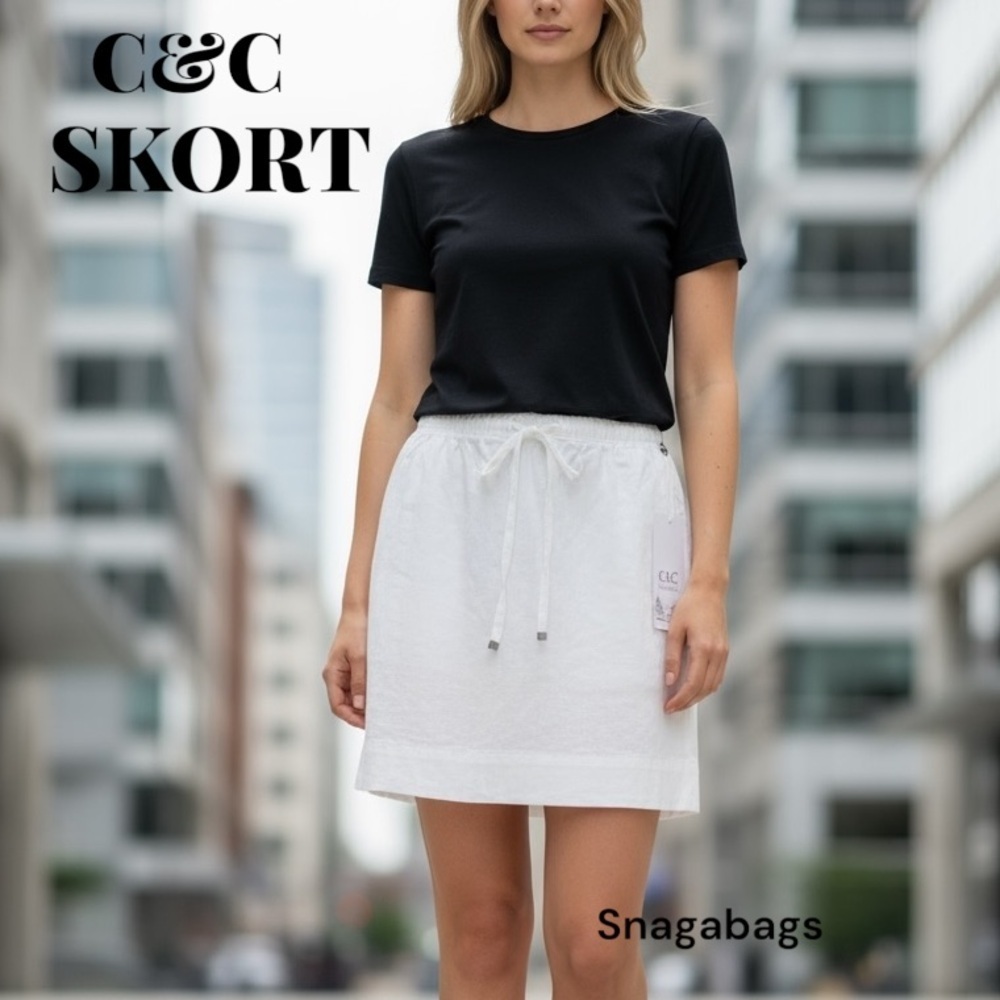 C&C NWT Classic White 100% Linen Mini Skort Medium